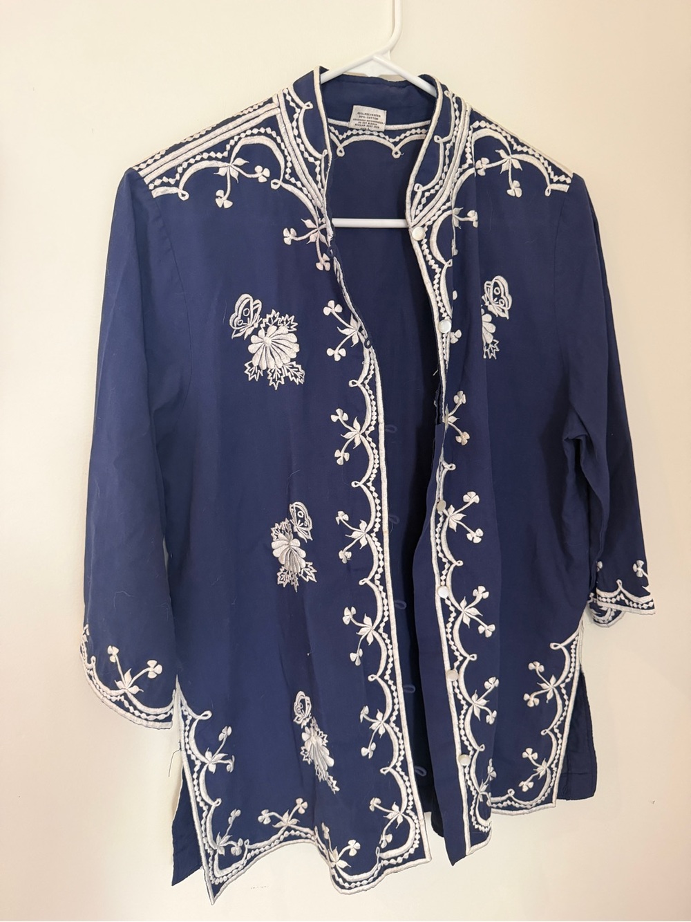 Embroidered Navy Open-Front Jacket - Vintage